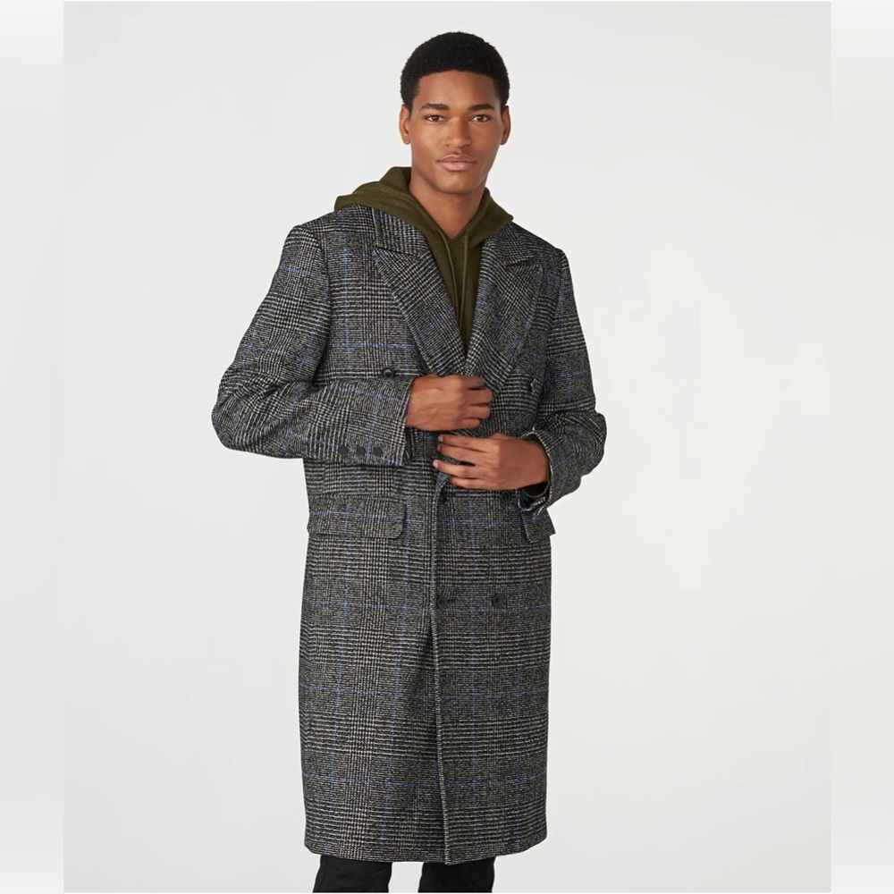 $495 NWOT Karl Langerfeld Plaid Checked Coat Double Breasted Size S